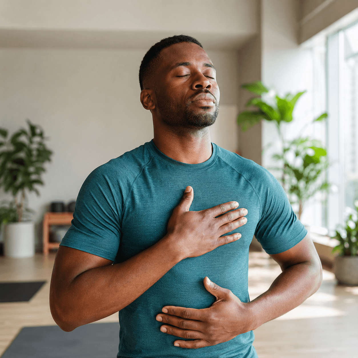 Man stretching in a wellness studio for the Power programme