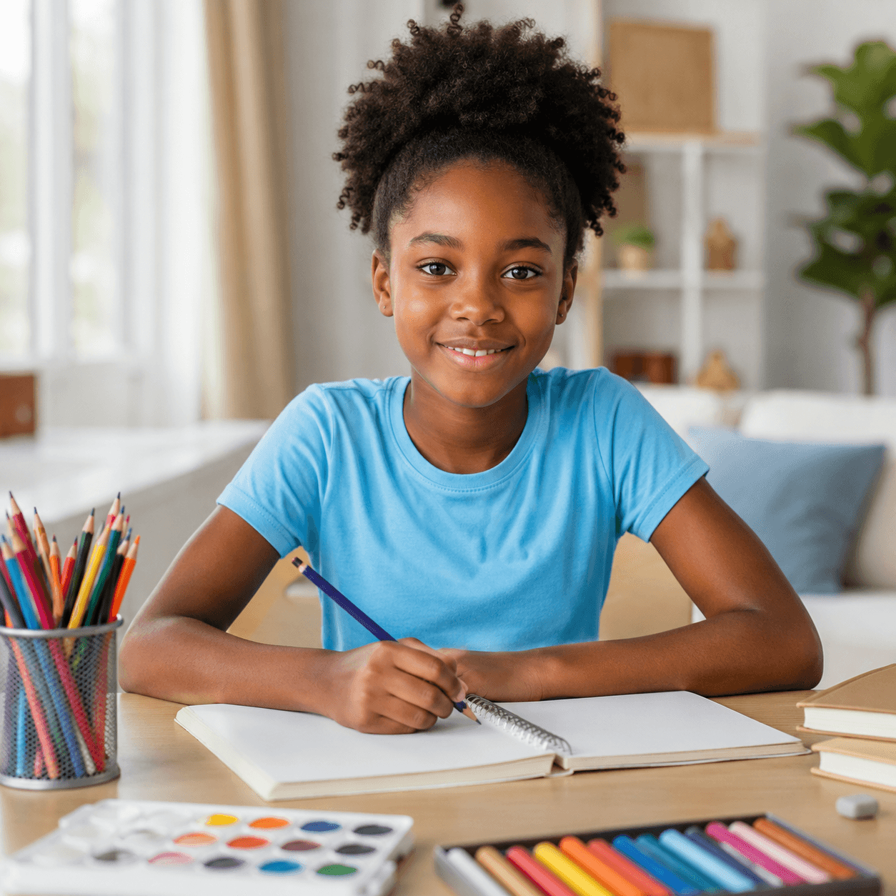 Tween girl studying creatively for the Tweens programme